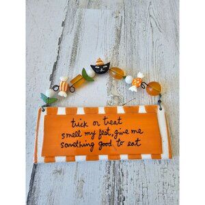 Dept 56 Sandra magsamen Halloween ceramic candy hanging sign cat trick treat